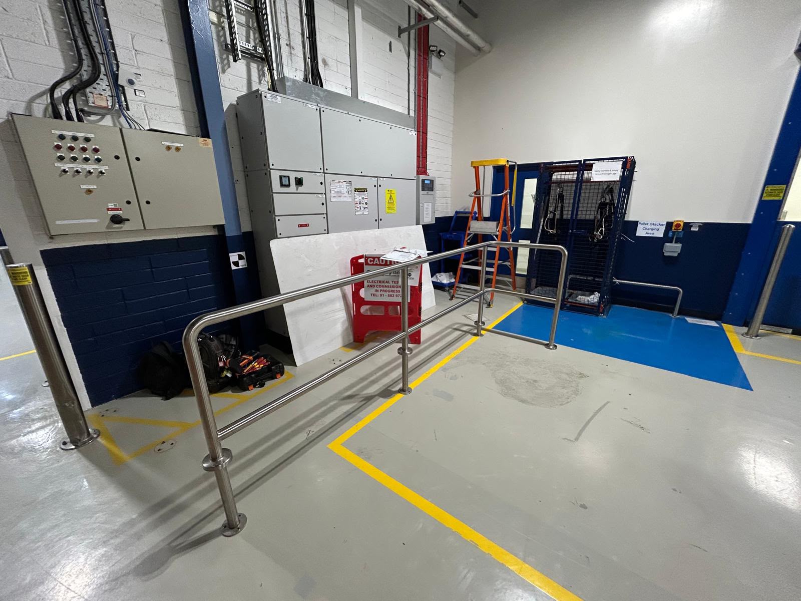 Stainless steel guardrail protecting process equipment