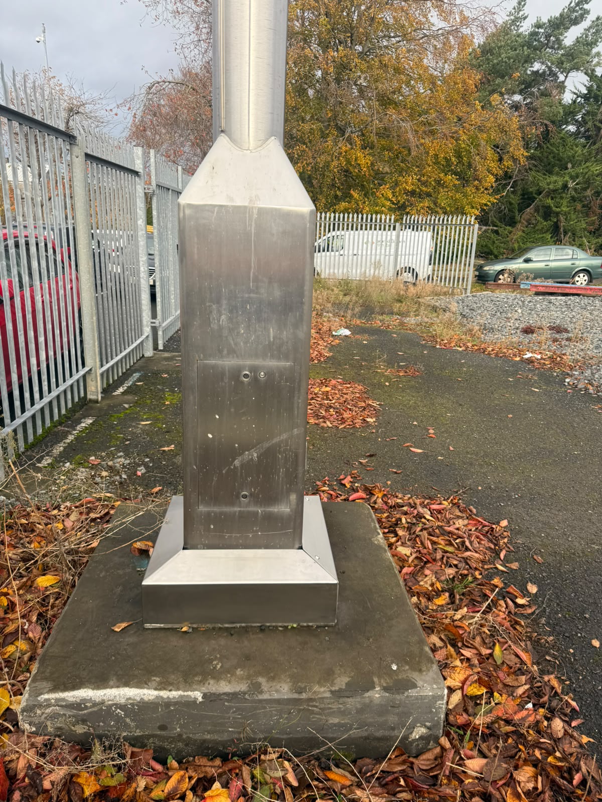 Stainless steel casing wrapped around a structural column